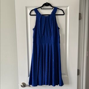Chic Royal Blue Eyelet Midi Dress